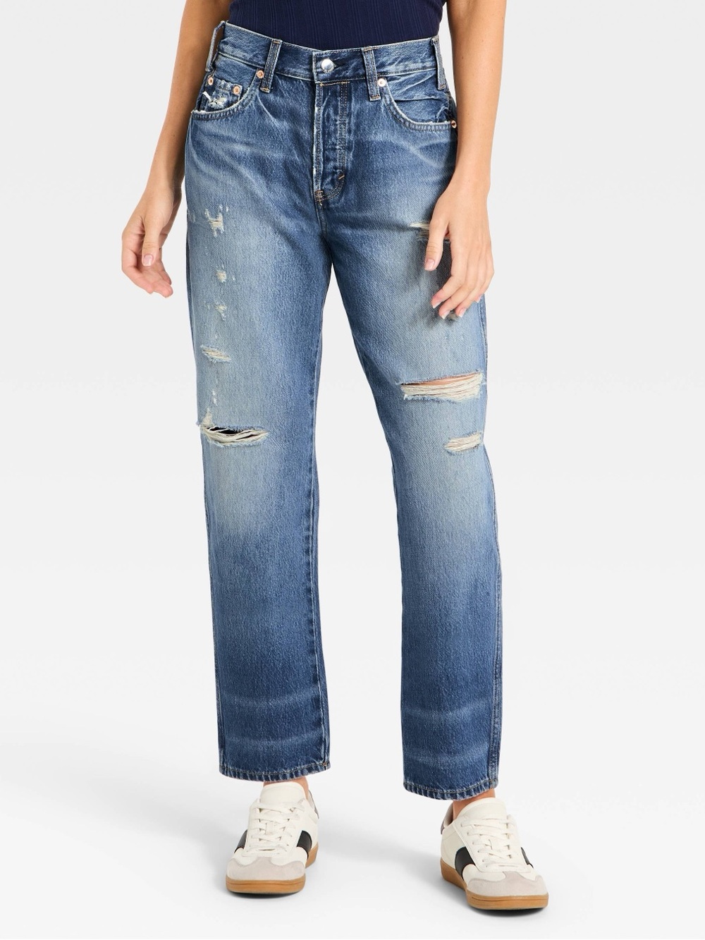 NWT Universal Thread Women Mid-Rise Distressed Boyfriend Jeans Ankle-Length Sz 8